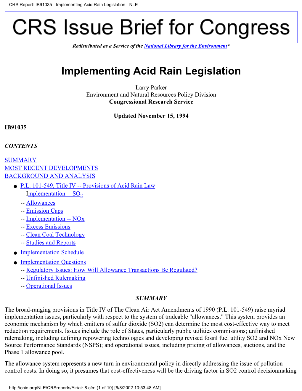 Implementing Acid Rain Legislation - NLE