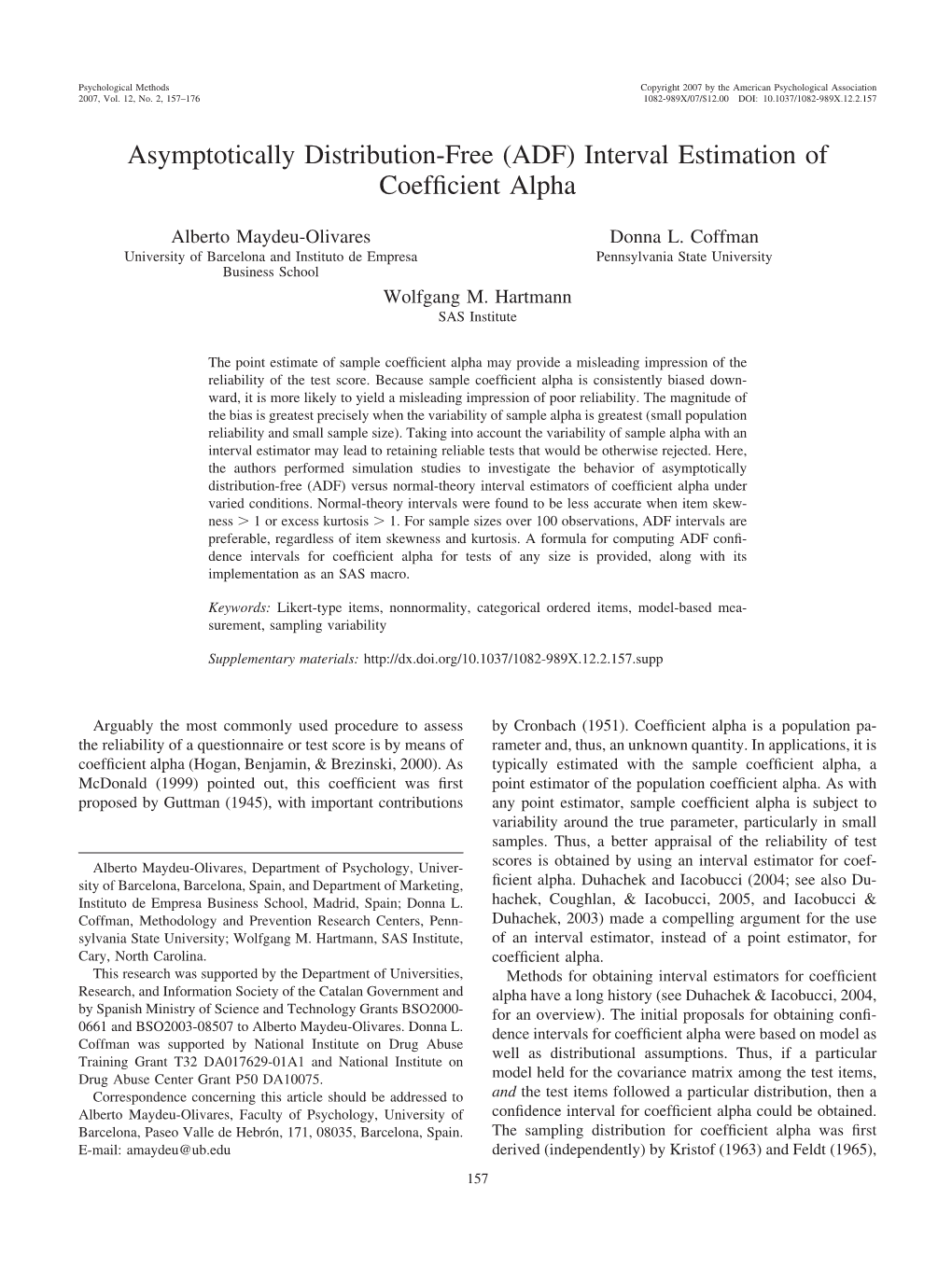 Asymptotically Distribution-Free (ADF) Interval Estimation of Coefﬁcient Alpha