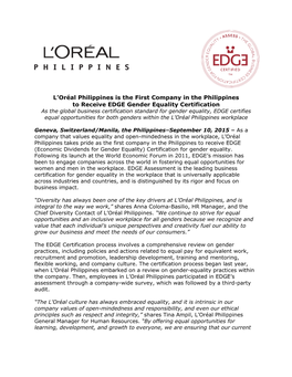 L'oréal Philippines Is the First Company In