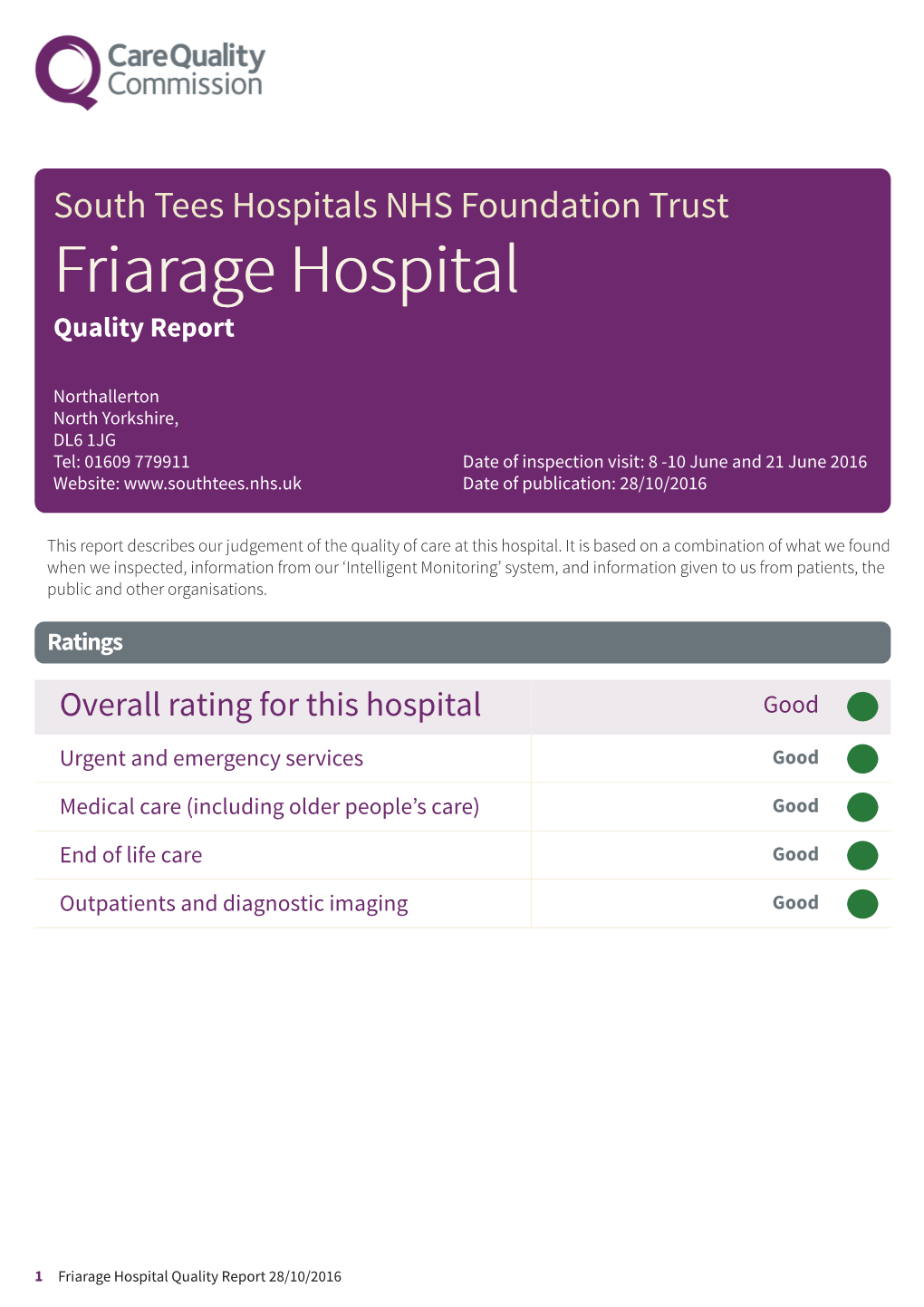 Friarage Hospital Newapproachfocused Report