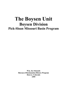 Boysen Unit Boysen Division Pick-Sloan Missouri Basin Program