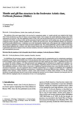 Mantle and Gill Fine Structure in the Freshwater Asiatic Clam, Corbicula Fluminea (Miiller)