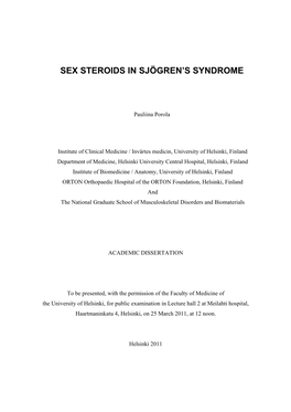 Sex Steroids in Sjögren's Syndrome