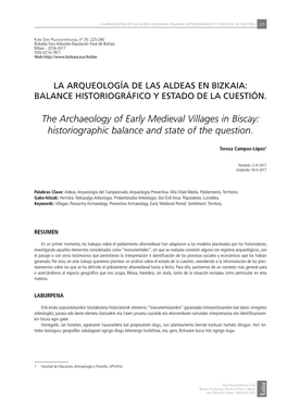 The Archaeology of Early Medieval Villages in Biscay: Historiographic Balance and State of the Question
