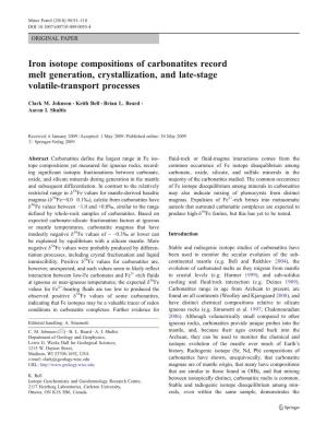 Iron Isotope Compositions of Carbonatites Record Melt Generation, Crystallization, and Late-Stage Volatile-Transport Processes