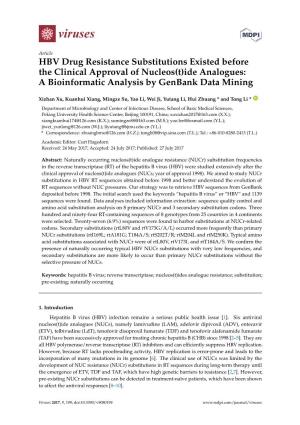 HBV Drug Resistance Substitutions Existed Before the Clinical Approval of Nucleos(T)Ide Analogues: a Bioinformatic Analysis by Genbank Data Mining