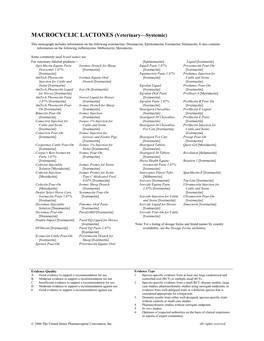 MACROCYCLIC LACTONES Veterinary—Systemic