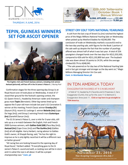 Tepin, Guineas Winners Set for Ascot Opener Cont