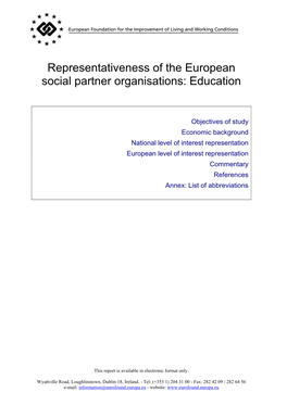 Representativeness of the European Social Partner Organisations: Education