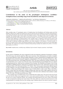 (Orthoptera: Acrididae: Gomphocerinae) Courtship Songs from Kazakhstan and Adjacent Territories