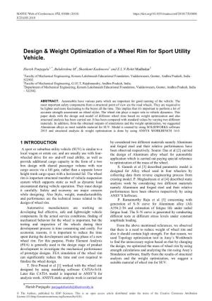 Design \&Amp\; Weight Optimization of a Wheel Rim for Sport Utility Vehicle