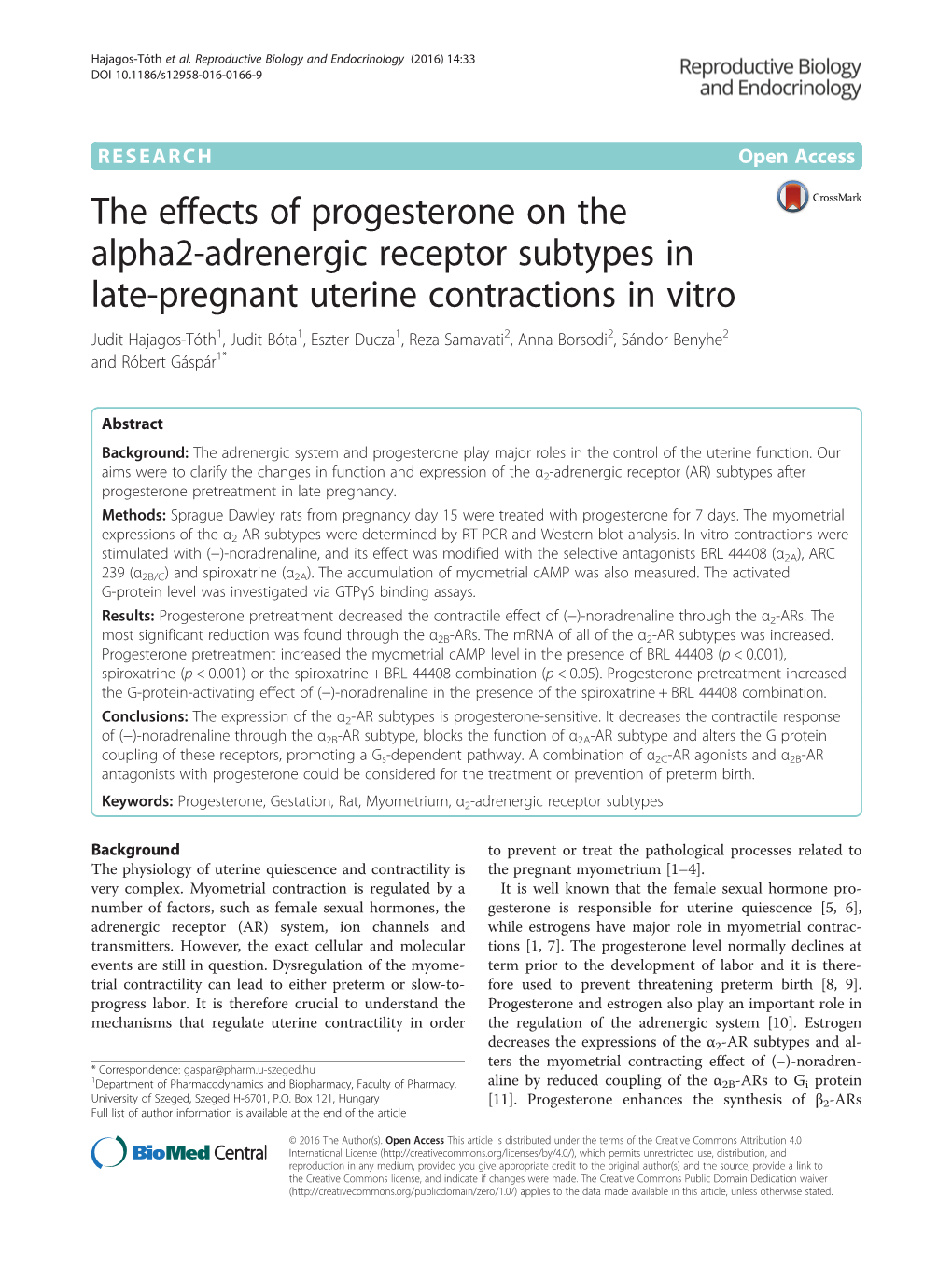 The Effects of Progesterone on the Alpha2-Adrenergic Receptor