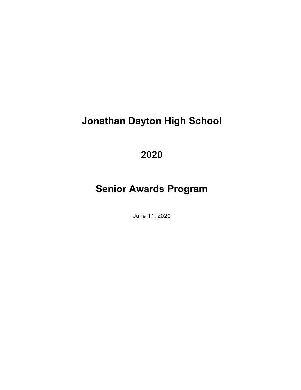 Jonathan Dayton High School 2020 Senior Awards Program