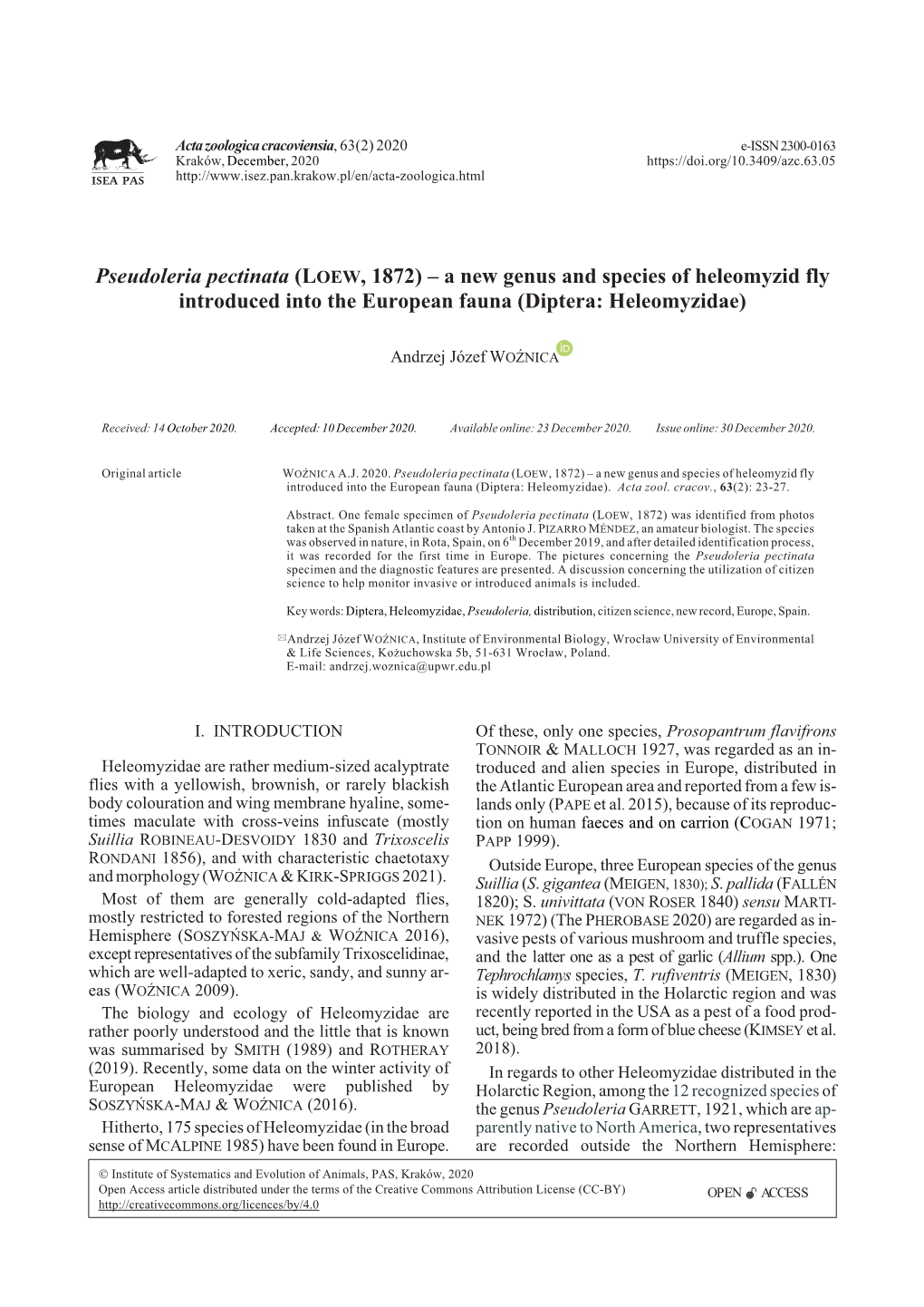 A New Genus and Species of Heleomyzid Fly Introduced Into the European Fauna (Diptera: Heleomyzidae)