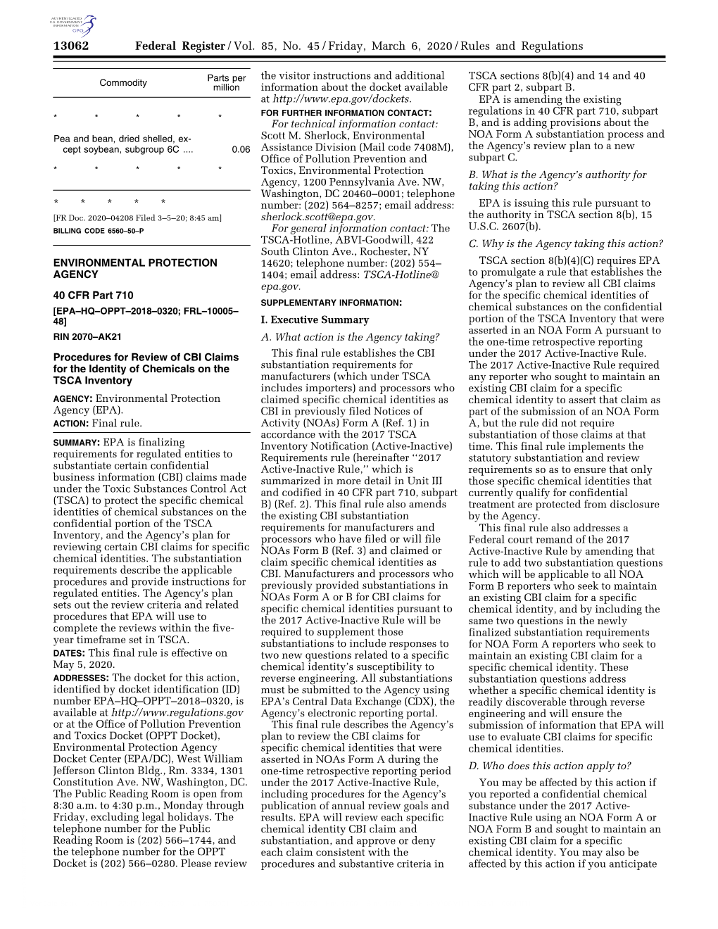 Federal Register/Vol. 85, No. 45/Friday, March 6, 2020/Rules And