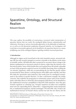 Spacetime, Ontology, and Structural Realism Edward Slowik