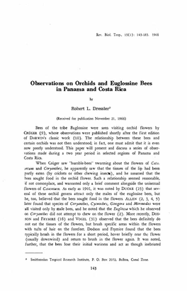 Observations on Orchids and Euglossine Bees in Panama and Costa Rica