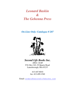 Leonard Baskin & the Gehenna Press