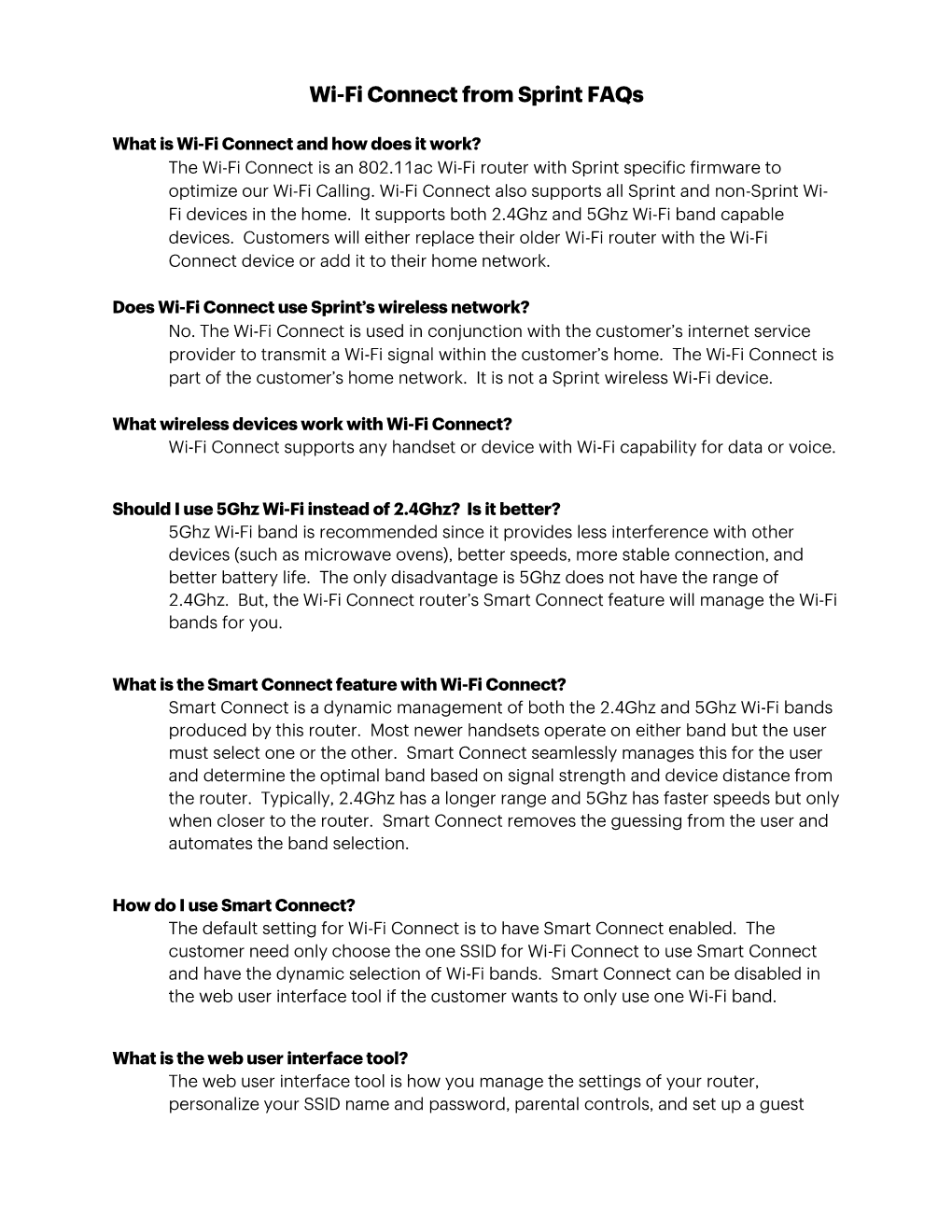 Wi-Fi Connect from Sprint Faqs