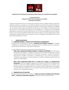 Diagnóstico De Principales Necesidades Territoriales De La Región De Valparaíso