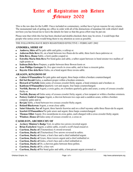 Letter of Registration and Return February 2002