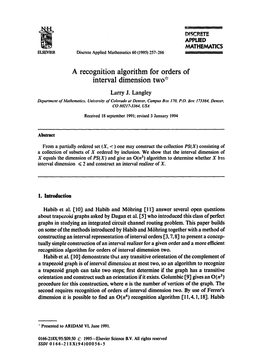 A Recognition Algorithm for Orders of Interval Dimension Two S