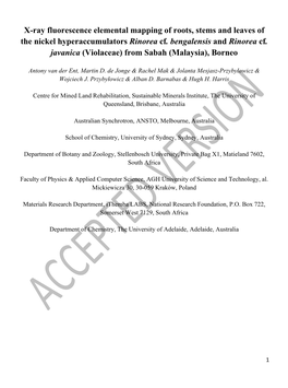 X-Ray Fluorescence Elemental Mapping of Roots, Stems and Leaves of the Nickel Hyperaccumulators Rinorea Cf