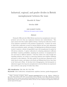Industrial, Regional, and Gender Divides in British Unemployment Between the Wars