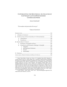 Copyrighting the Quotidian: an Analysis of Copyright Law for Postmodern Choreographers