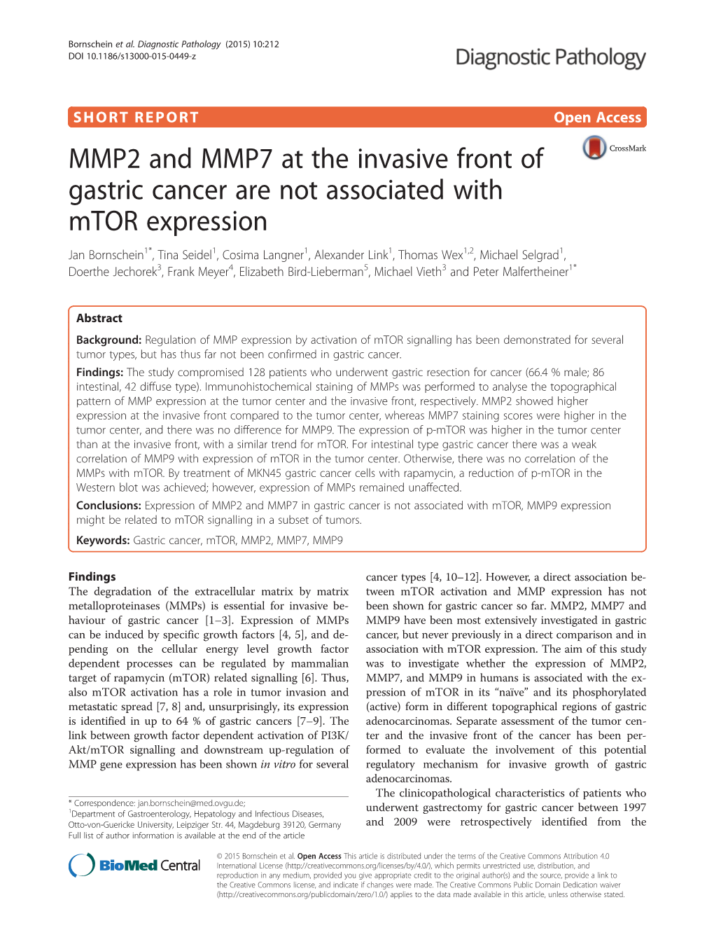 MMP2 and MMP7 at the Invasive Front of Gastric Cancer Are Not Associated