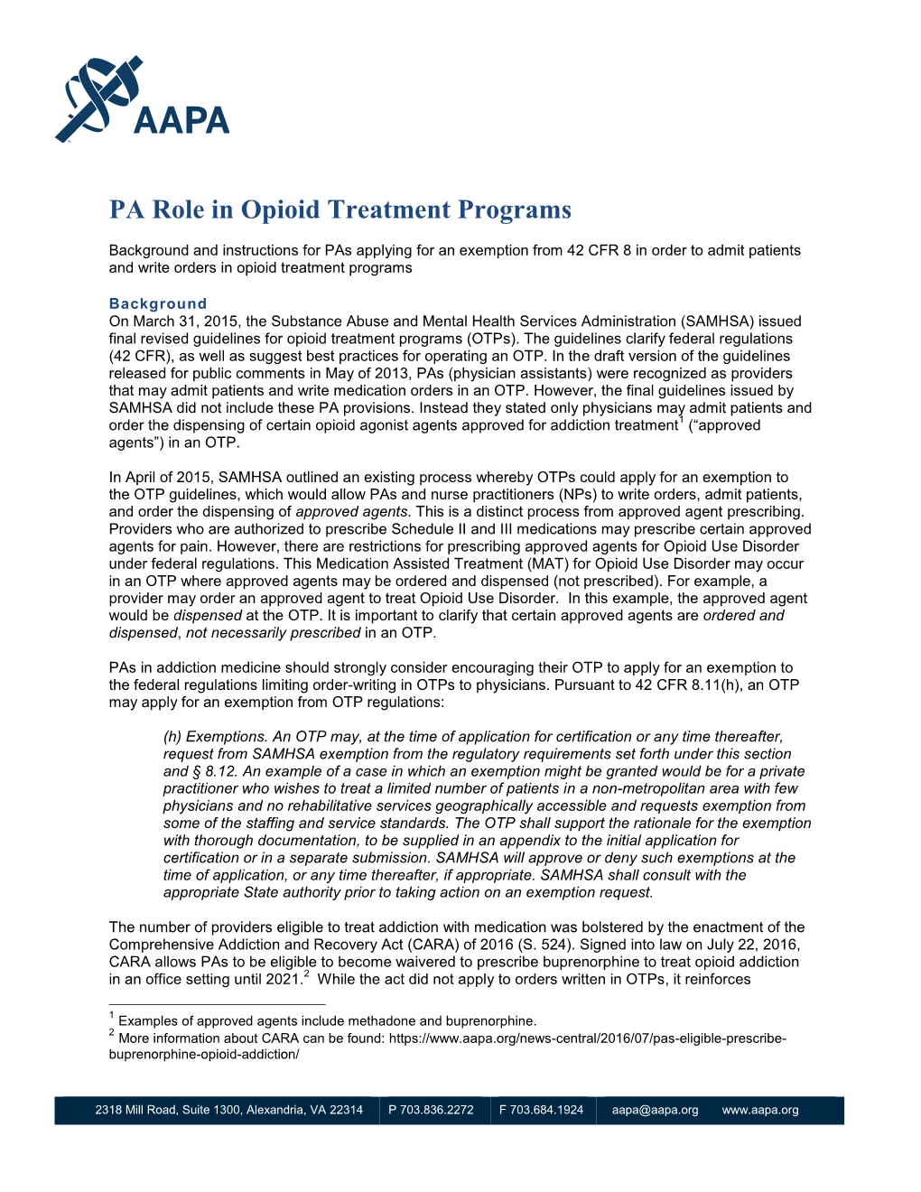 PA Role in Opioid Treatment Programs