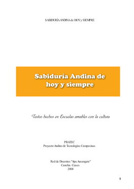 SABIDURÍA ANDINA De HOY Y SIEMPRE