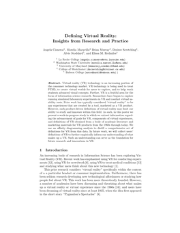 Defining Virtual Reality: Insights from Research and Practice