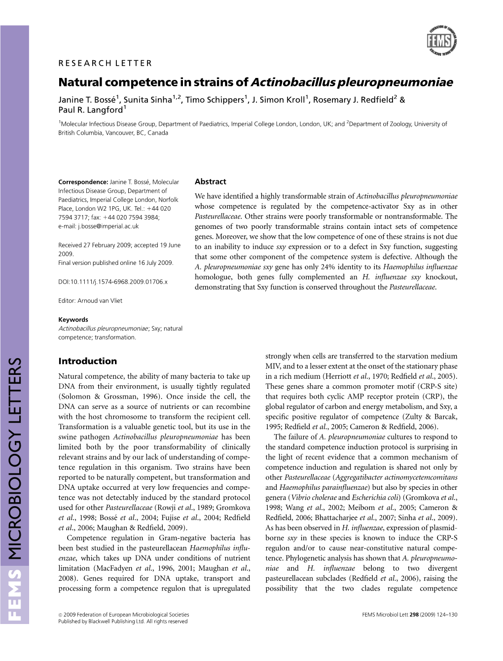 Natural Competence in Strains of Actinobacillus Pleuropneumoniae Janine T