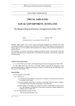 The Borders Region (Electoral Arrangements) Order 1993