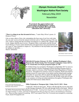 Olympic Peninsula Chapter Washington Native Plant Society February-May 2019 Newsletter
