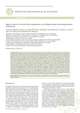 RESEARCH Species Turnover in Forest Bird Communities on Fiordland