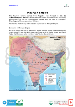 Mauryan Empire the Mauryan Empire Started from Magadha Was Founded in 321 BC by Chandragupta Maurya