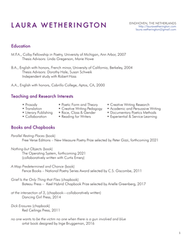 Laura Wetherington's CV