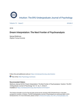 Dream Interpretation: the Next Frontier of Psychoanalysis