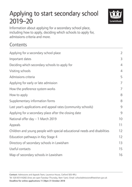 Applying to Start Secondary School 2019–20