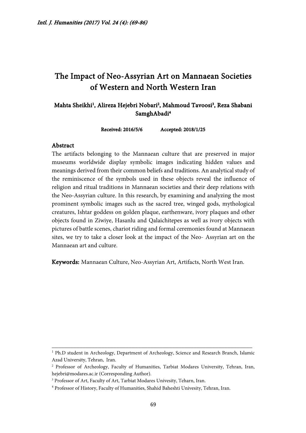 The Impact of Neo-Assyrian Art on Mannaean Societies of Western and North Western Iran