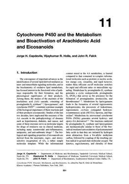 Cytochrome P450 and the Metabolism and Bioactivation of Arachidonic Acid and Eicosanoids