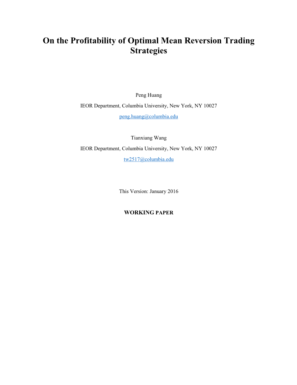 On the Profitability of Optimal Mean Reversion Trading Strategies