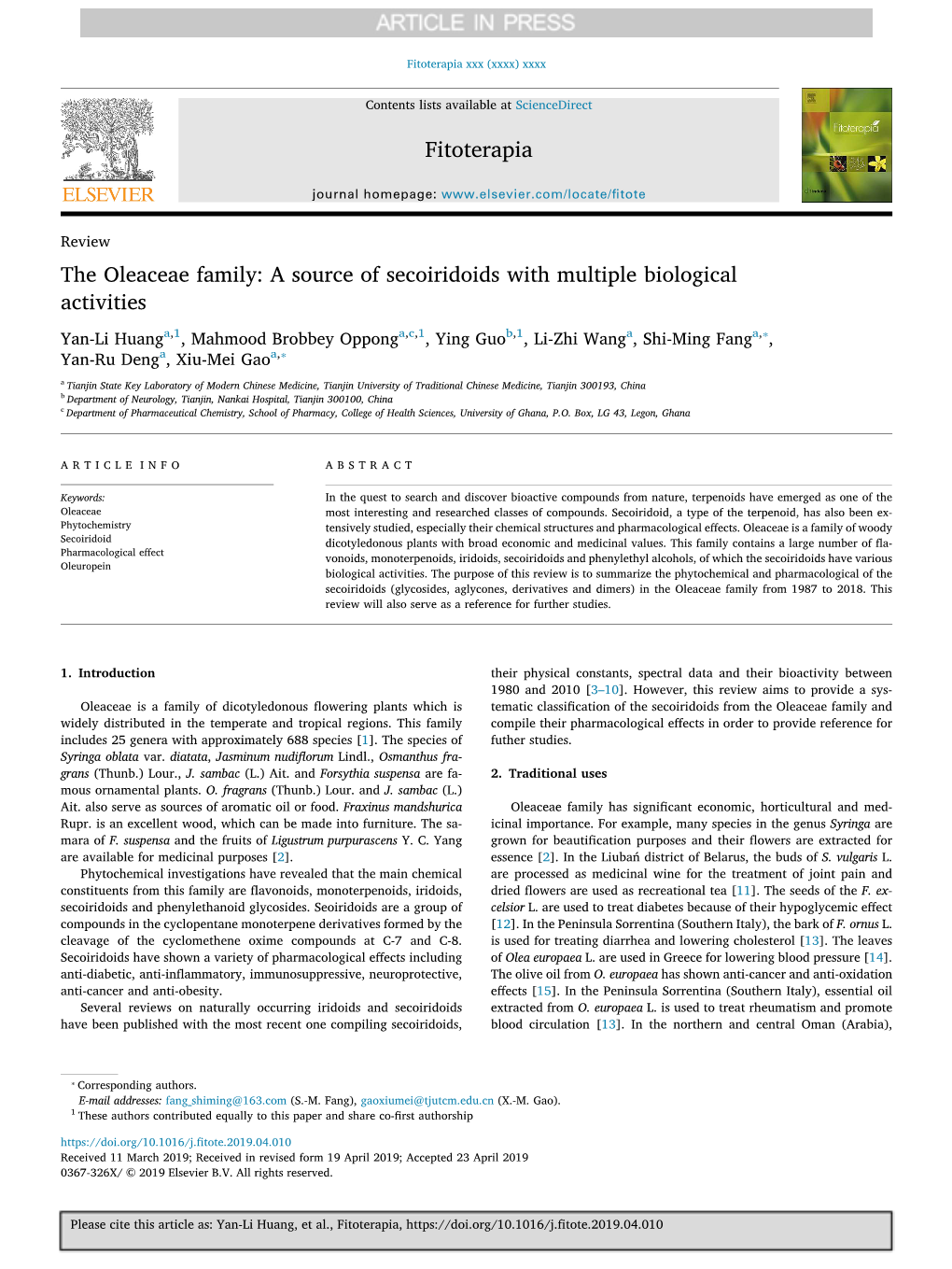 The Oleaceae Family a Source of Secoiridoids with Multiple Biological