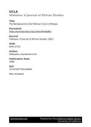 UCLA Ufahamu: a Journal of African Studies