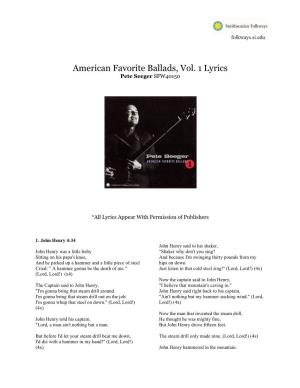 American Favorite Ballads, Vol. 1 Lyrics Pete Seeger SFW40150