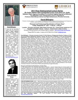 2011 Khan Distinguished Lecture Series David Billington