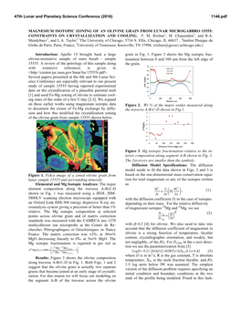 Magnesium Isotopic Zoning of an Olivine Grain from Lunar Microgabbro 15555: Constraints on Crystallization and Cooling