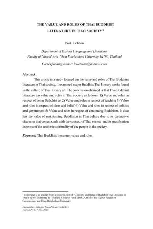 The Value and Roles of Thai Buddhist Literature in Thai Society1